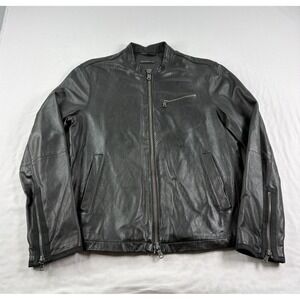 John Varvatos Lamb Skin Leather Jacket Mens Medium Black Full Zip Biker